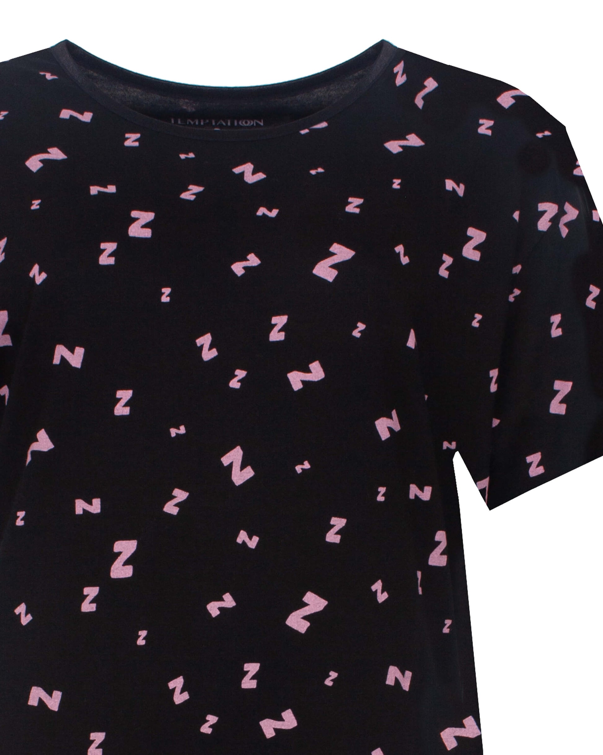 Temptation Dames Big Shirt - Korte Mouwen - Zwart - detail