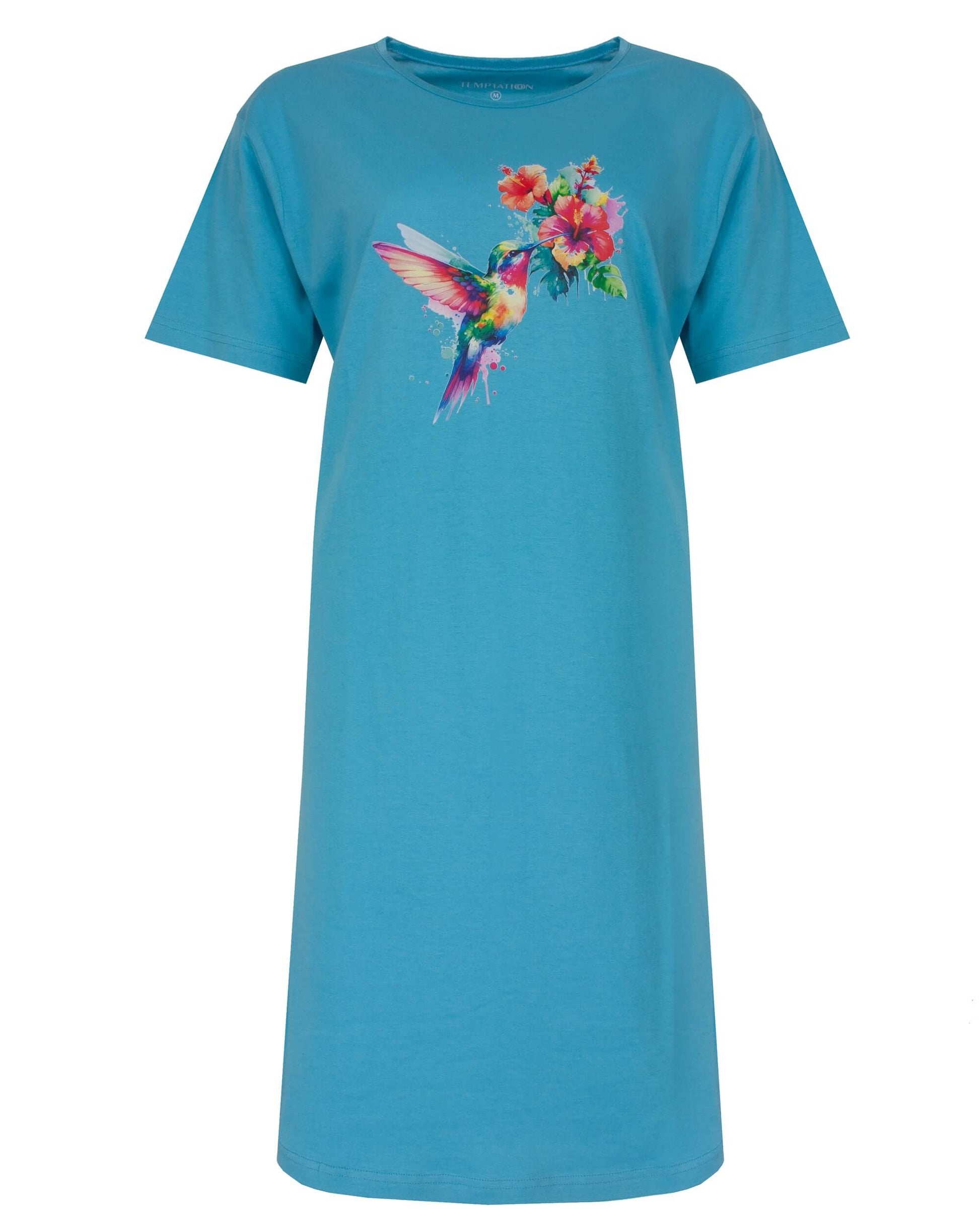 Temptation Dames Big Shirt - Korte Mouwen  - Blauw - vooraanzicht