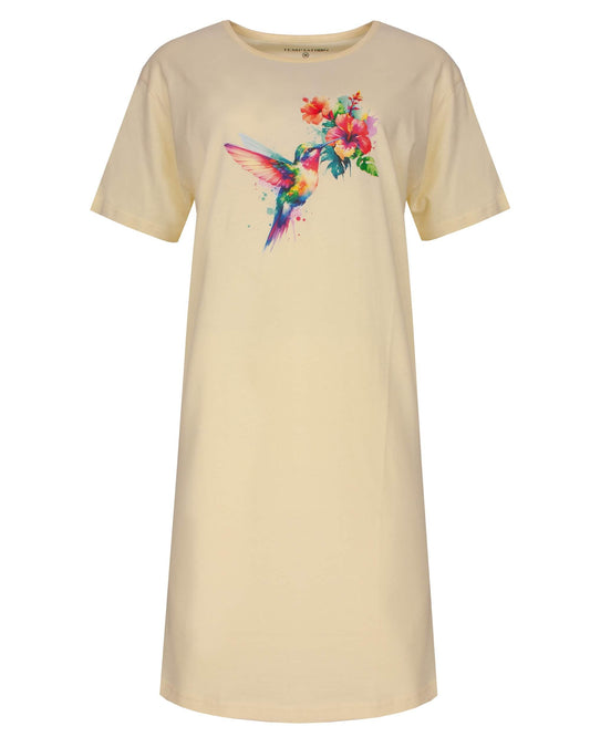 Temptation Dames Big Shirt - korte Mouwen - Geel - vooraanzicht