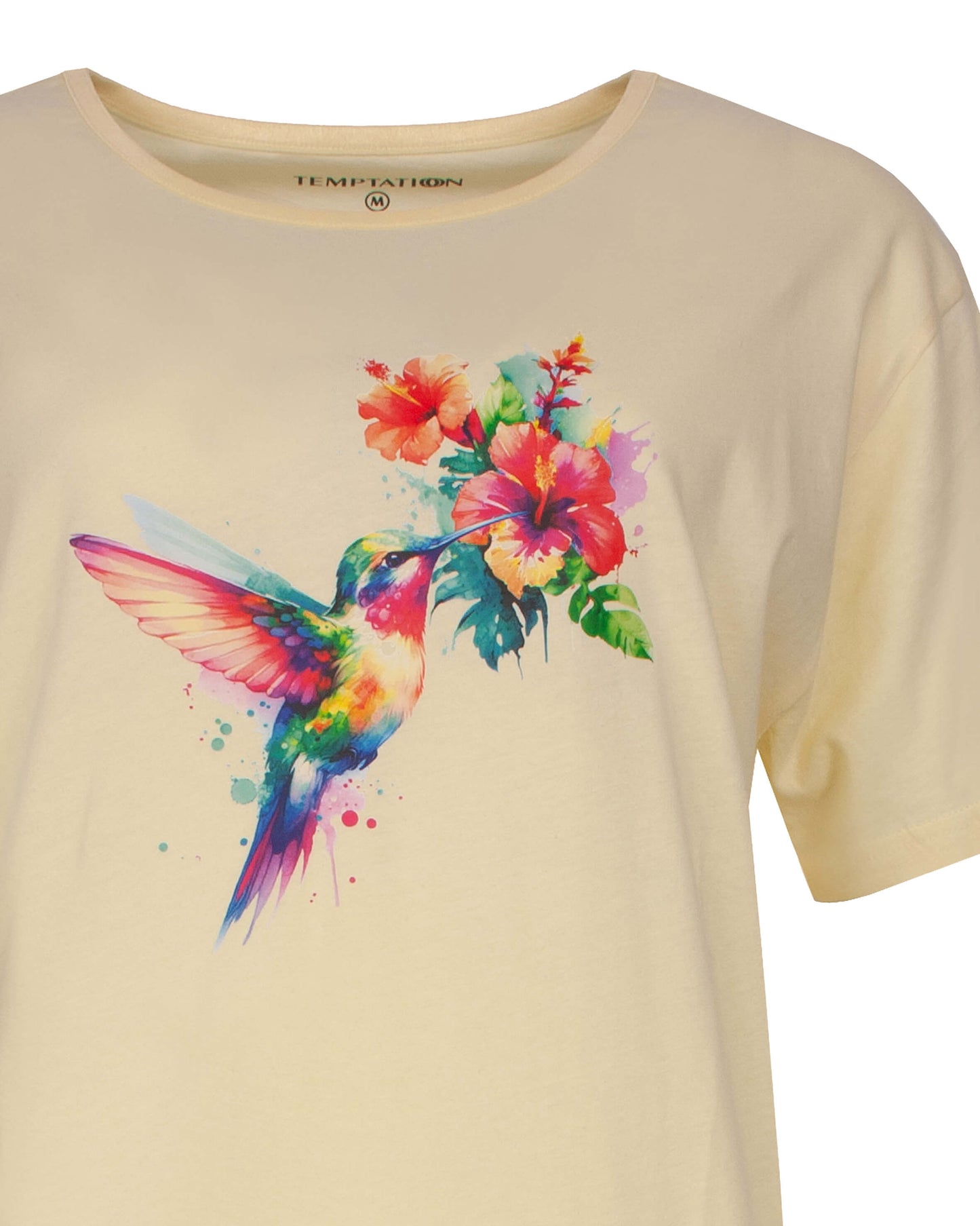 Temptation Dames Big Shirt - korte Mouwen - Geel - detail