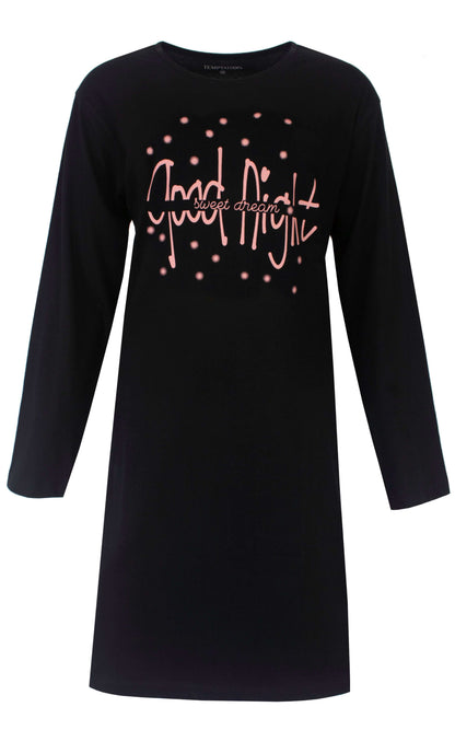 Temptation dames Big Shirt - Lange Mouwen -  Zwart - vooraanzicht
