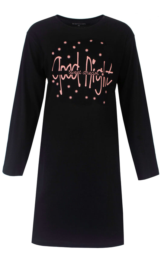 Temptation dames Big Shirt - Lange Mouwen -  Zwart - vooraanzicht