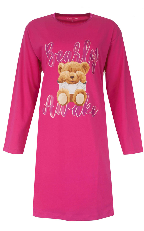 Temptation Dames Big Shirt - Lange Mouwen - Ronde Hals - Fuchsia