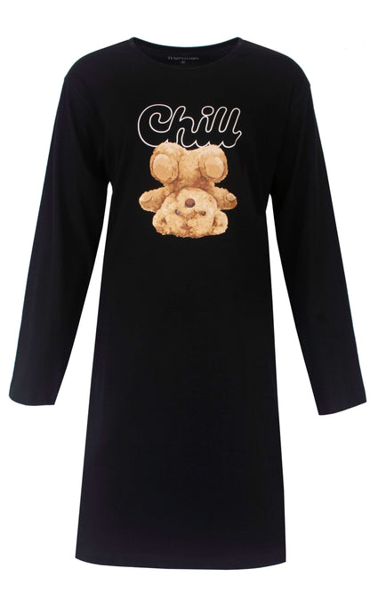Temptation dames Big Shirt - Lange mouwen - Zwart - vooraanzicht