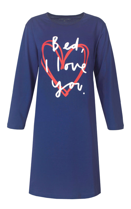 Temptation dames Big Shirt - Tekstprint op de borst - Donker Blauw - vooraanzicht