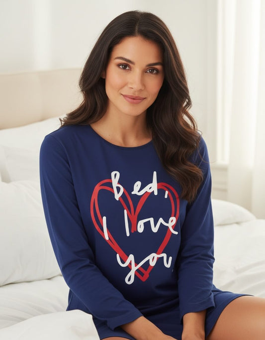 Temptation dames Big Shirt - Tekstprint op de borst - Donker Blauw - achteraanzicht