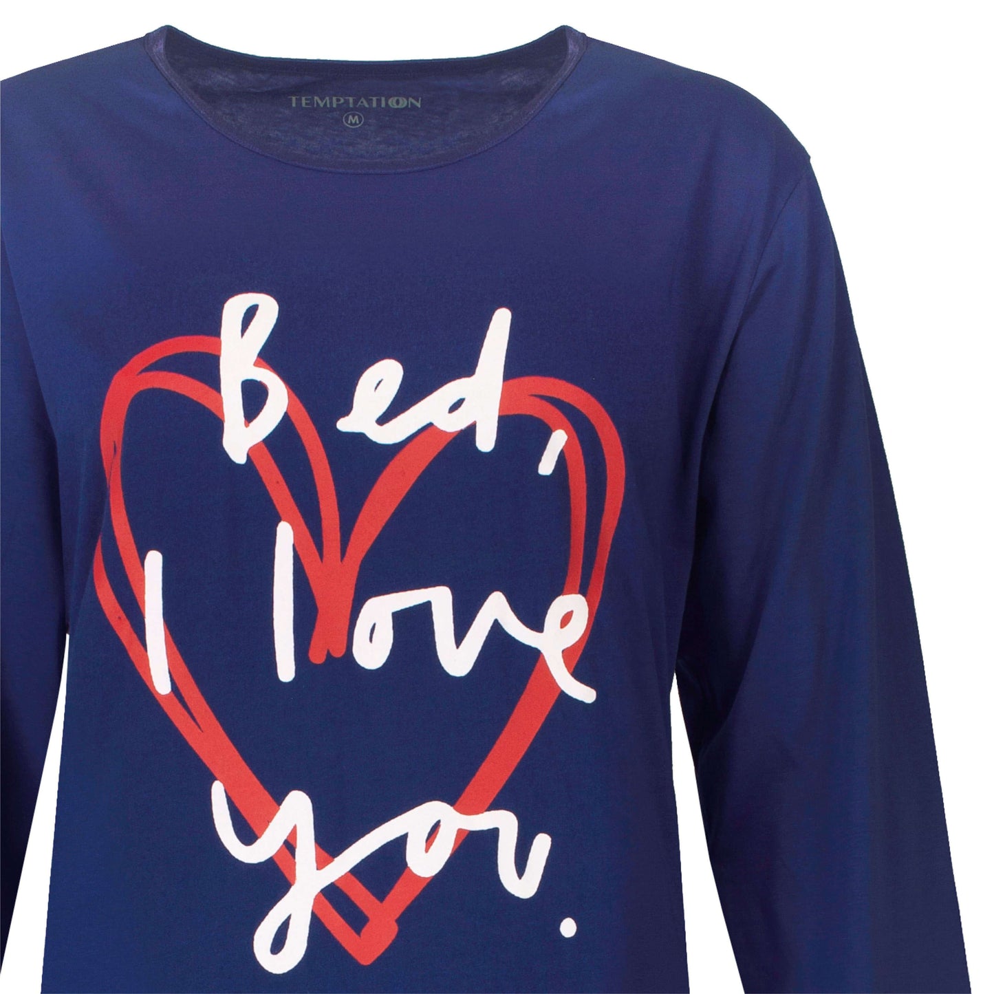 Temptation dames Big Shirt - Tekstprint op de borst - Donker Blauw - detail