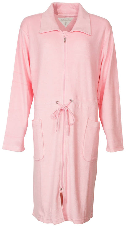Roze badjas van Tenderness met rits, koord en zakken, gemaakt van dunne badstof voor dames