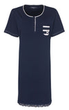 Tenderness Dames Nachthemd - Wit Borstzakje - Donker Blauw