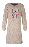 Tenderness Dames Nachthemd - Lange Mouw - Ronde Hals - Beige