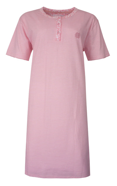 Tenderness Dames Nachthemd - Gestreept - Knoopjes - Roze