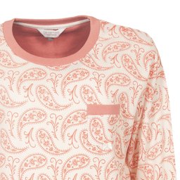 Roze nachthemd met lichtroze paisley patroon, ronde hals en borstzakje. Gemgemaakt van zachte fleece.