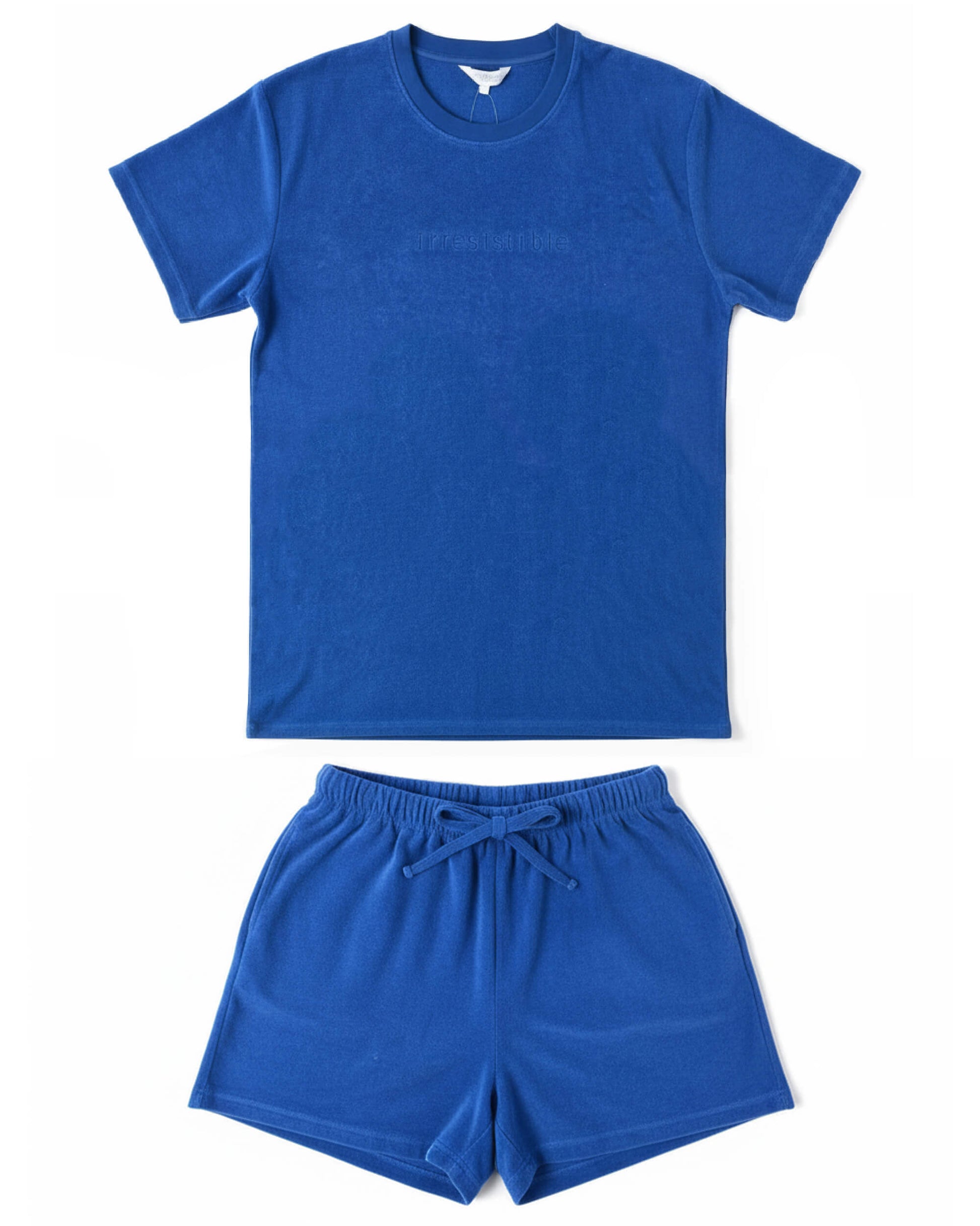  Irresistible Dames Badstof Shortama - Korte mouwen -  Blauw - vooraanzicht