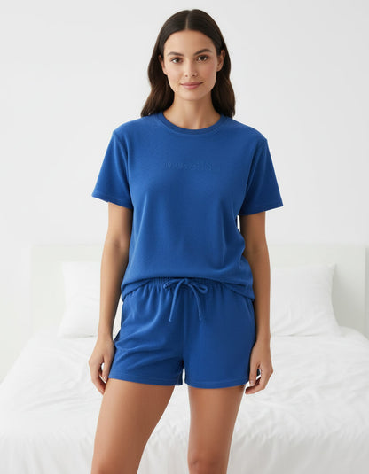  Irresistible Dames Badstof Shortama - Korte mouwen -  Blauw - achteraanzicht