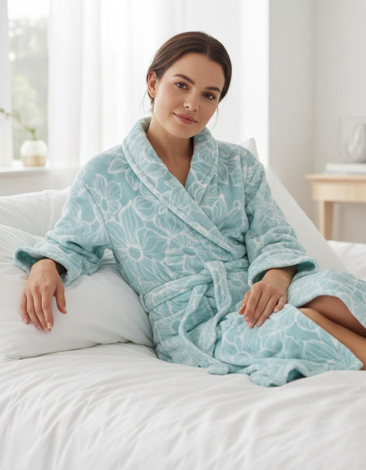  Tenderness dames Fleece Badjas -  Ochtendjas  - Aqua - achteraanzicht