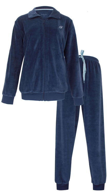 Tenderness dames Huispak  - Velours - Lange Mouwen -  Blauw - vooraanzicht