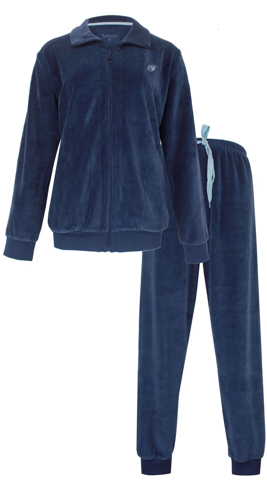 Tenderness dames Huispak  - Velours - Lange Mouwen -  Blauw - vooraanzicht