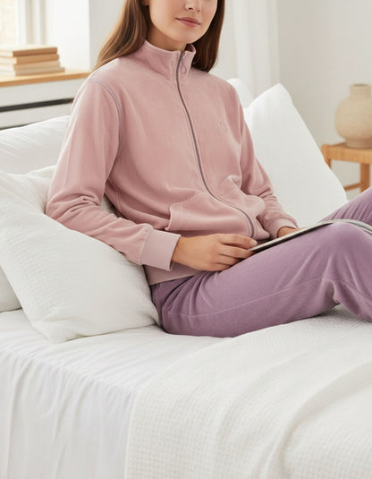  Tenderness dames Huispak Velours - Lange Mouwen -  Roze - achteraanzicht