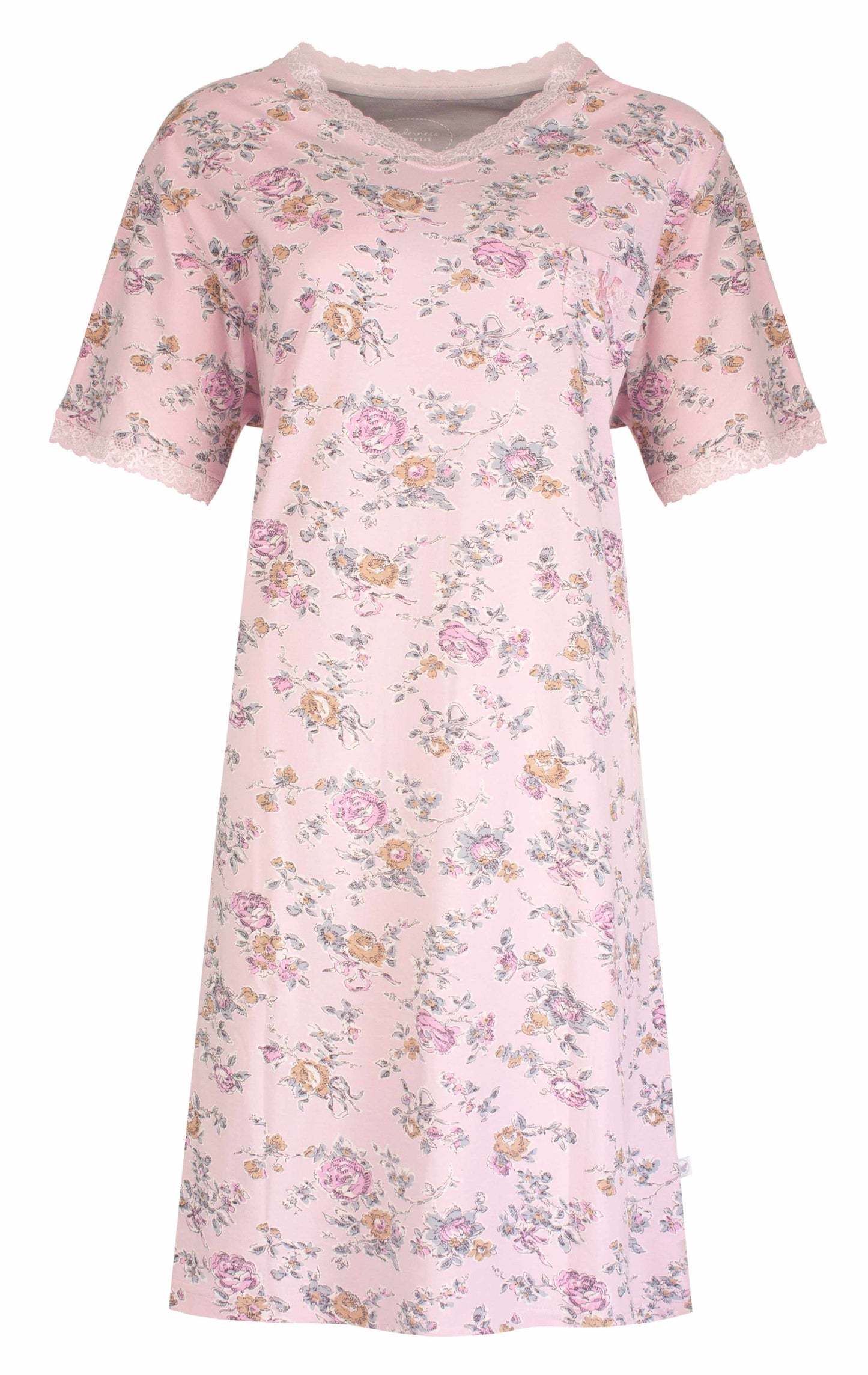 Tenderness Dames Nachthemd - Katoen - bloemen print - Licht Roze - vooraanzicht