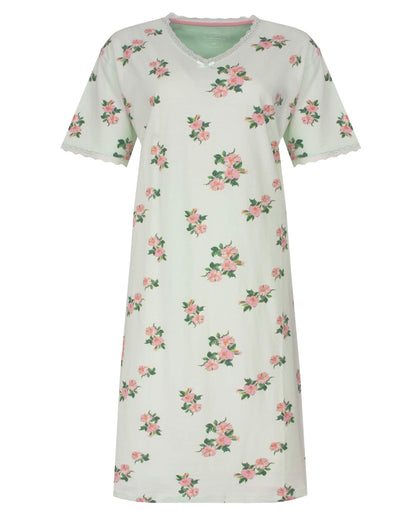 Tenderness Dames Nachthemd - Geprinte Bloemendessin - Groen - vooraanzicht