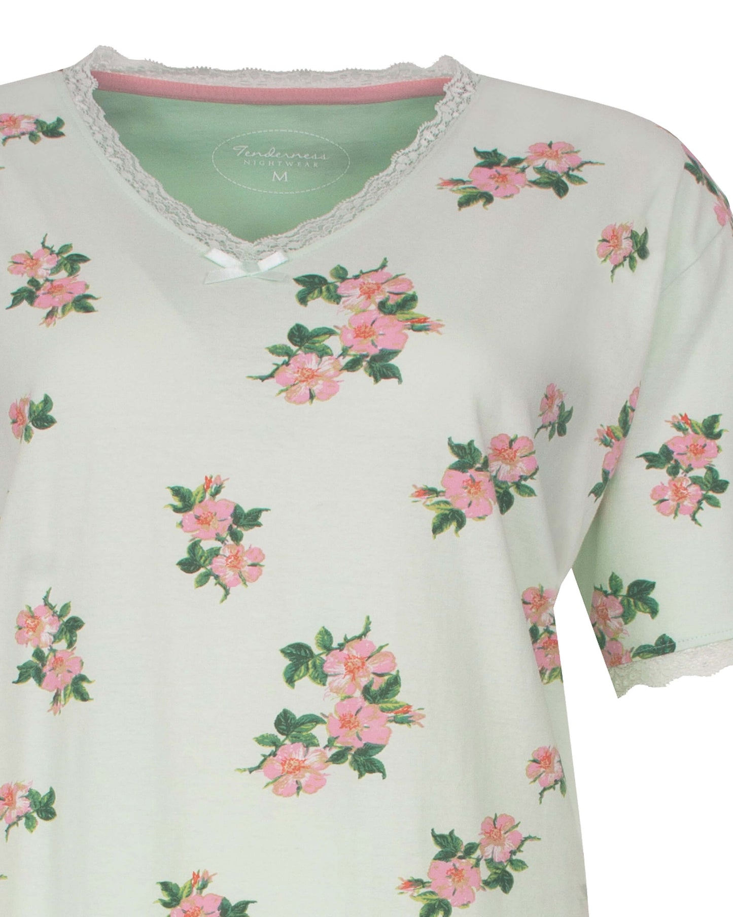 Tenderness Dames Nachthemd - Geprinte Bloemendessin - Groen - detail