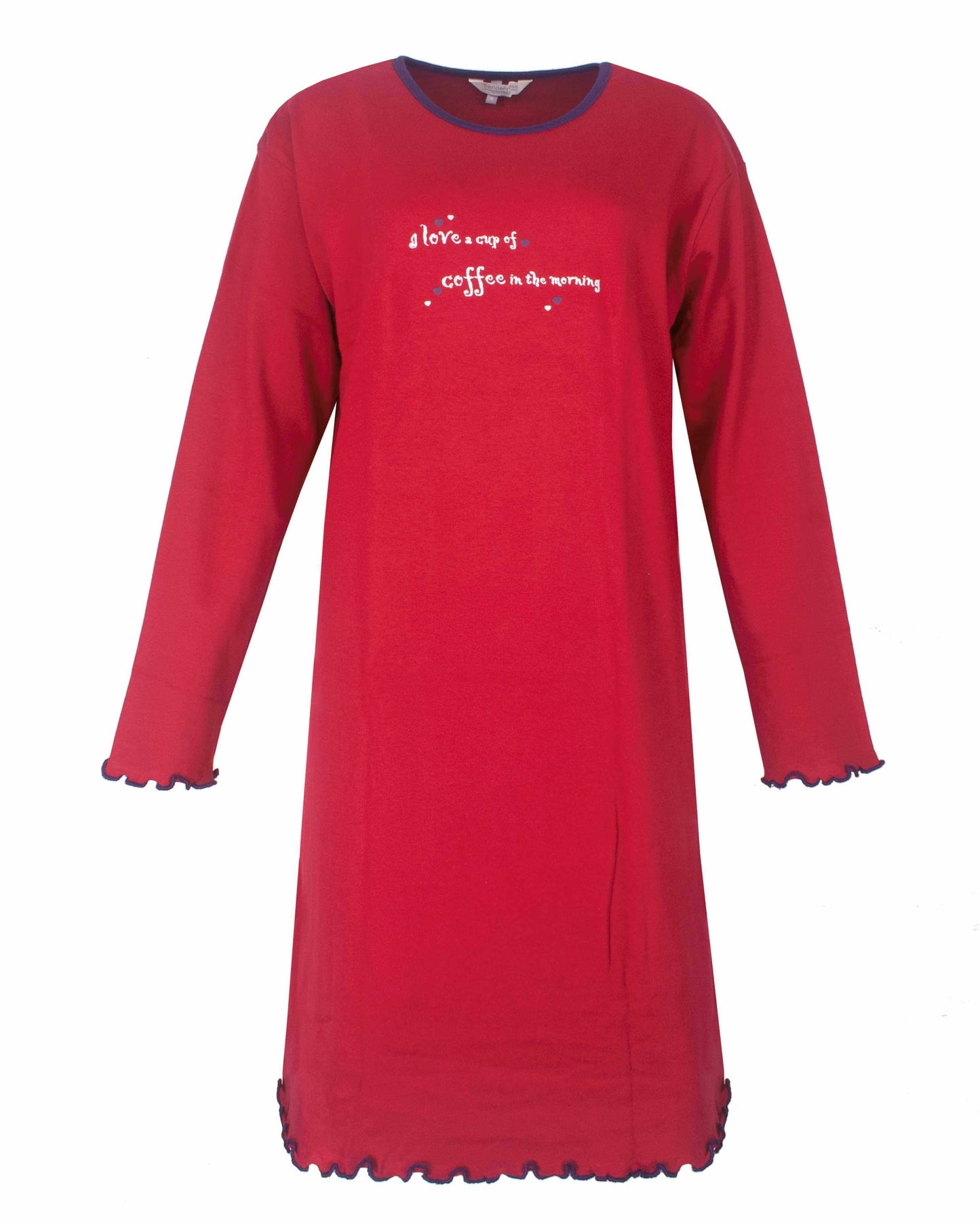 Tenderness Dames Nachthemd - Lange Mouwen- Rood - vooraanzicht
