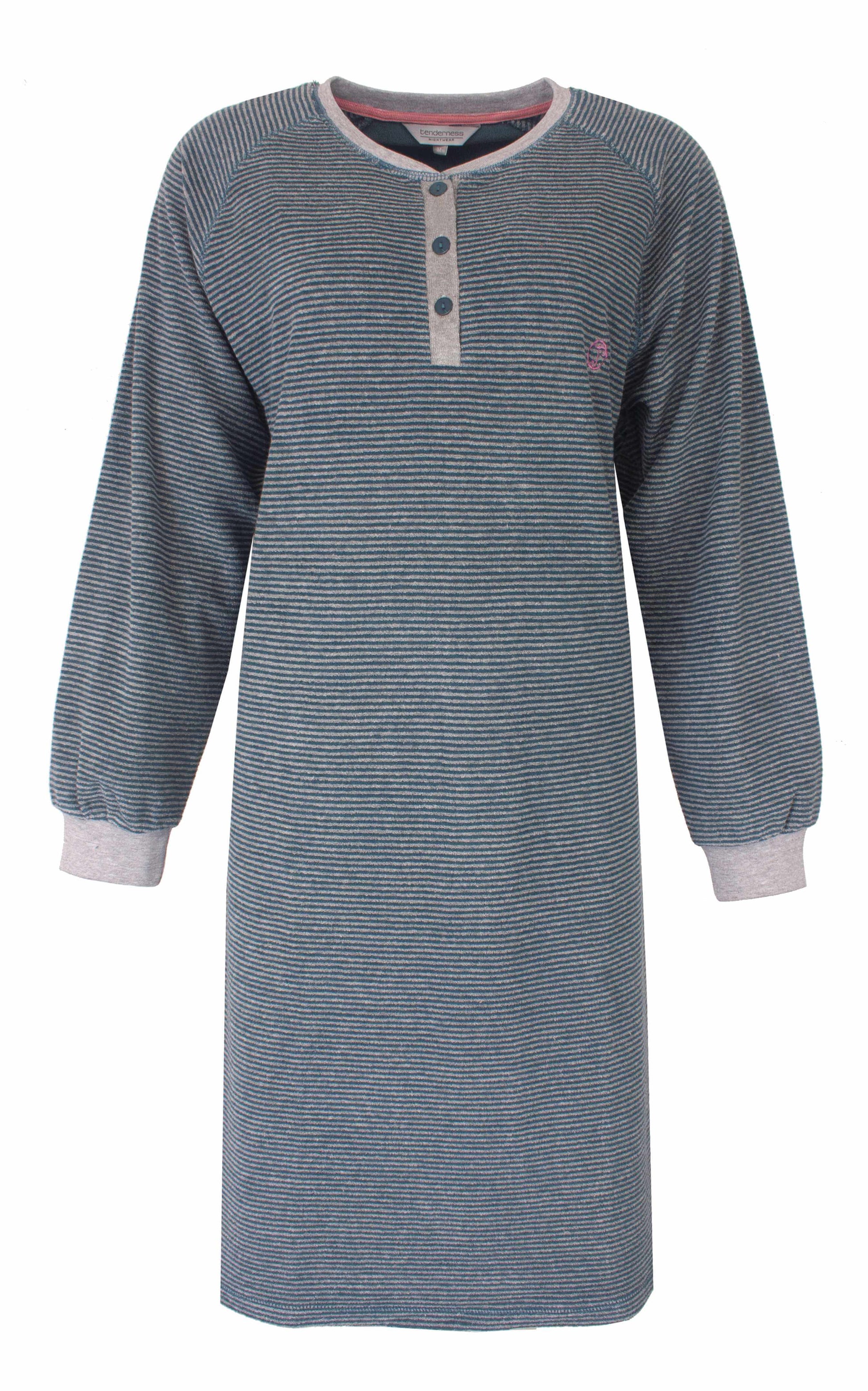 Tenderness dames - Badstof -  Nachthemd - lange Mouwen - Groen  - vooraanzicht