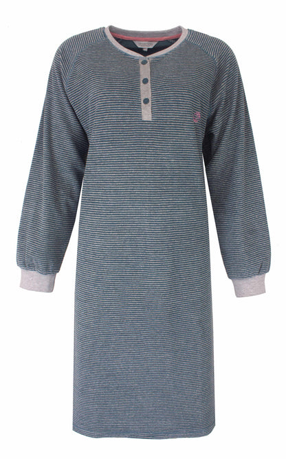 Tenderness dames - Badstof -  Nachthemd - lange Mouwen - Groen  - vooraanzicht