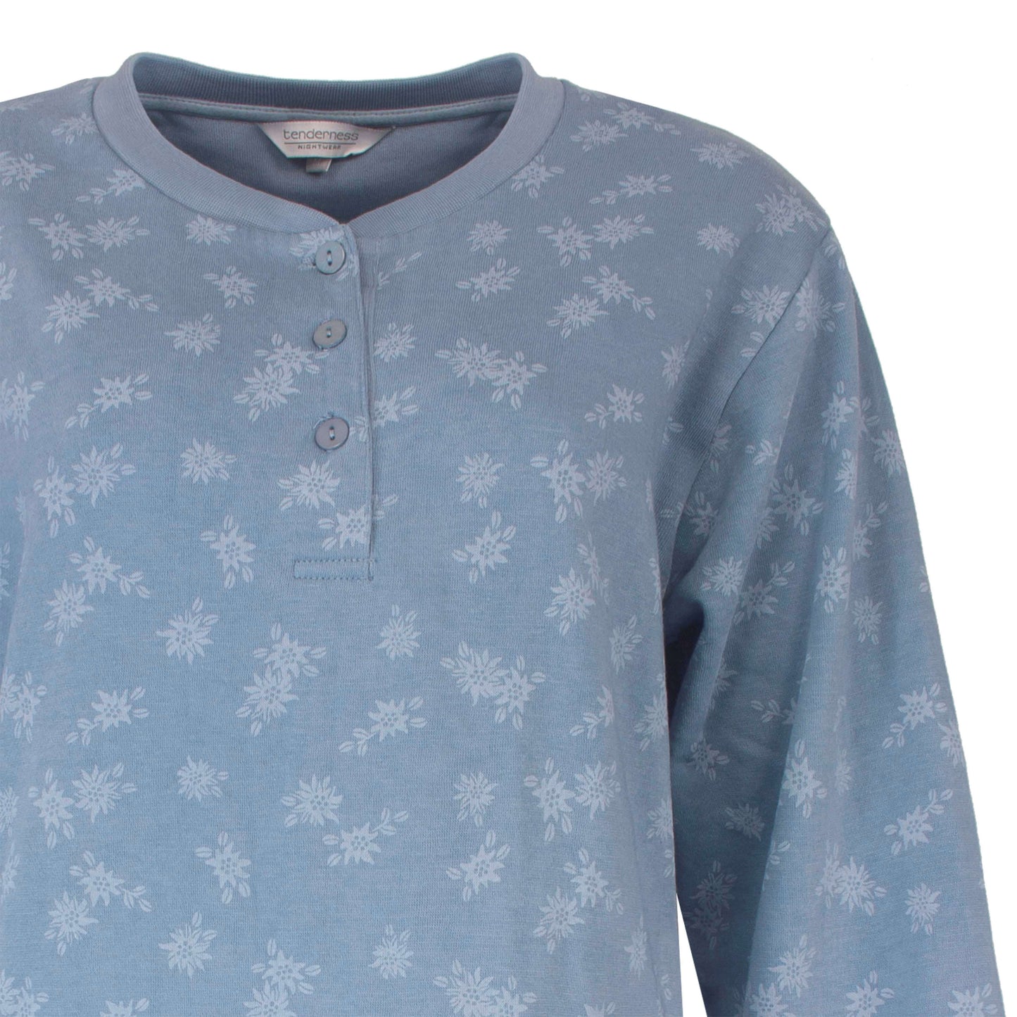 Tenderness dames Nachthemd -  Fleece Nachthemd - lange Mouwen -  Denim Blauw - detail