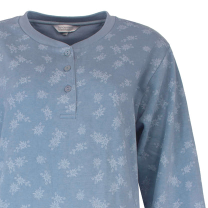 Tenderness dames Nachthemd -  Fleece Nachthemd - lange Mouwen -  Denim Blauw - detail