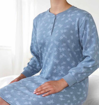 Tenderness dames Nachthemd -  Fleece Nachthemd - lange Mouwen -  Denim Blauw - afbeelding 4
