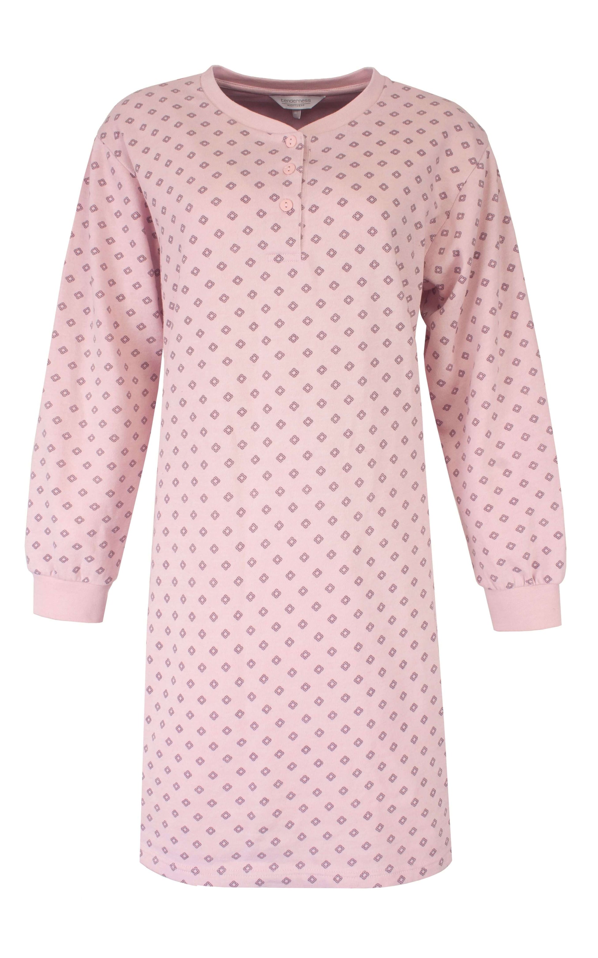 Tenderness dames Nachthemd - Fleece Nachthemd - Lange Mouwen - Roze - vooraanzicht