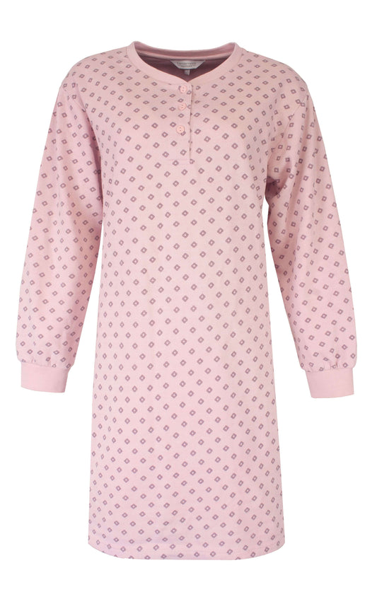 Tenderness dames Nachthemd - Fleece Nachthemd - Lange Mouwen - Roze - vooraanzicht