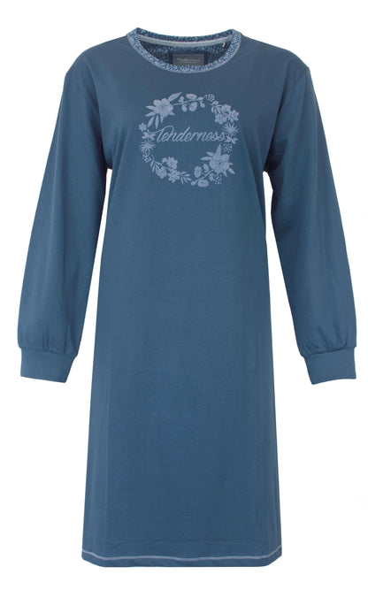 Tenderness dames Nachthemd - Lange Mouwen -  Blauw - vooraanzicht