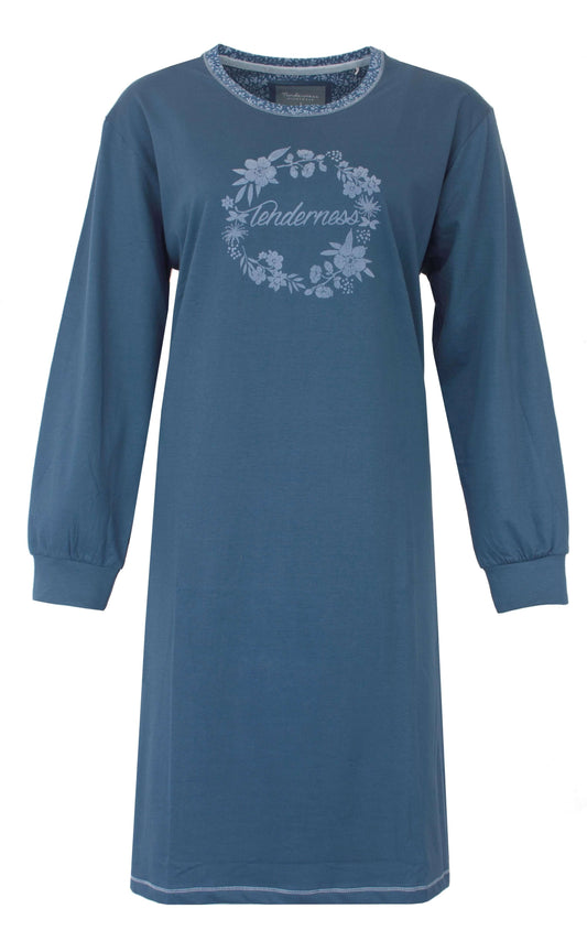 Tenderness dames Nachthemd - Lange Mouwen -  Blauw - vooraanzicht