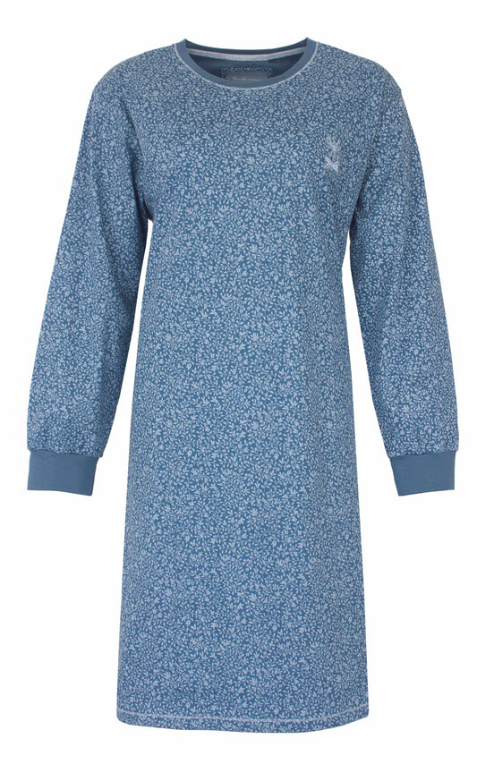 Tenderness dames Nachthemd - Lange Mouwen - Ronde Hals  -  Blauw - Katoen - vooraanzicht