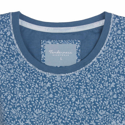 Tenderness dames Nachthemd - Lange Mouwen - Ronde Hals  -  Blauw - Katoen - detail