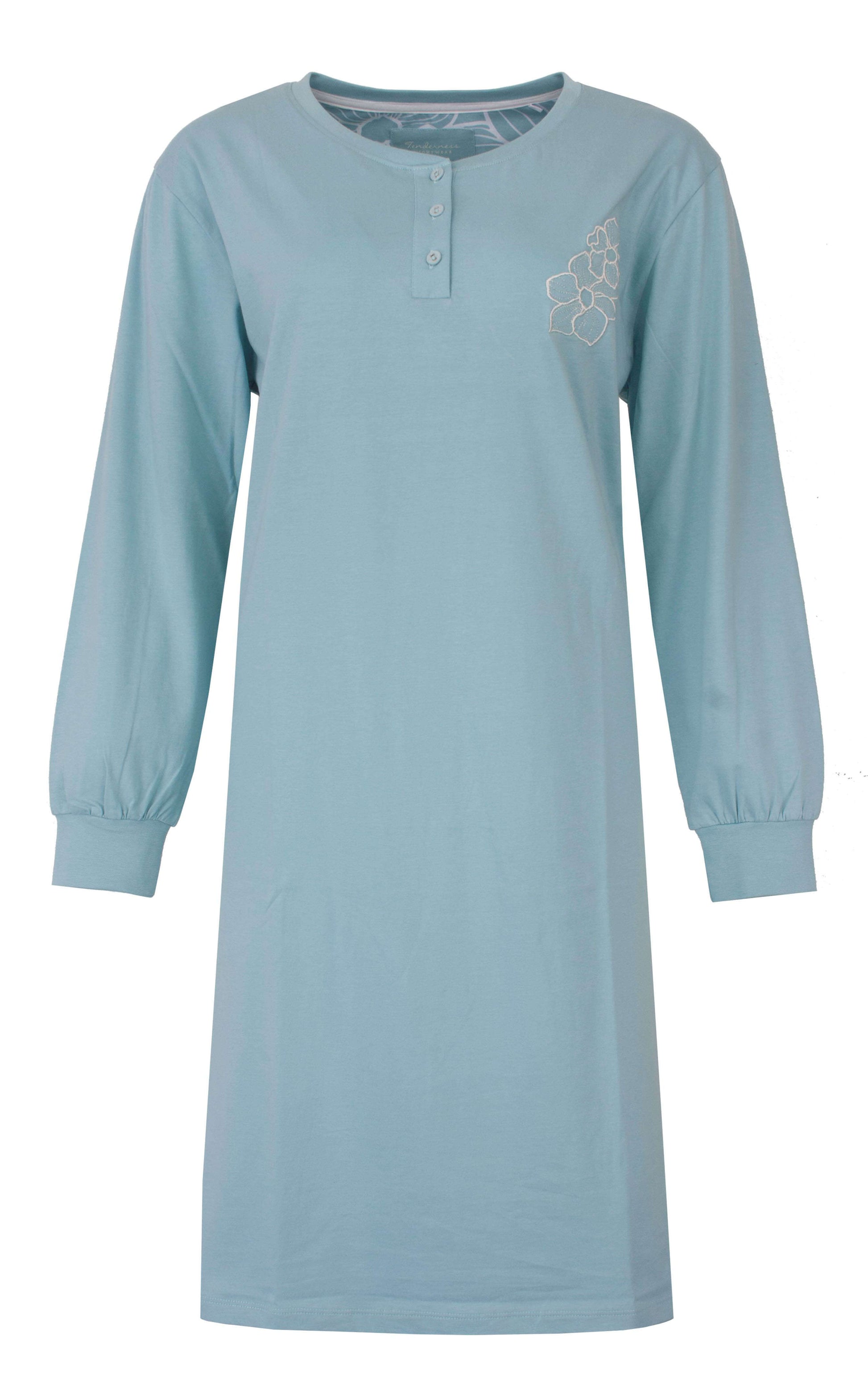 Tenderness dames Nachthemd - lange Mouwen -  Lichtblauw - vooraanzicht