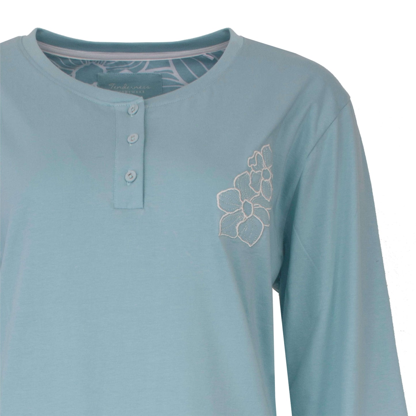 Tenderness dames Nachthemd - lange Mouwen -  Lichtblauw - detail