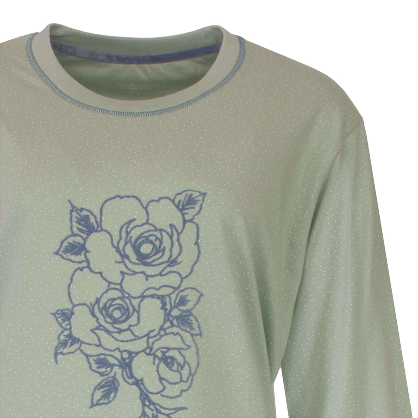 Tenderness Dames Nachthemd- Lange Mouwen - Licht Groen - detail