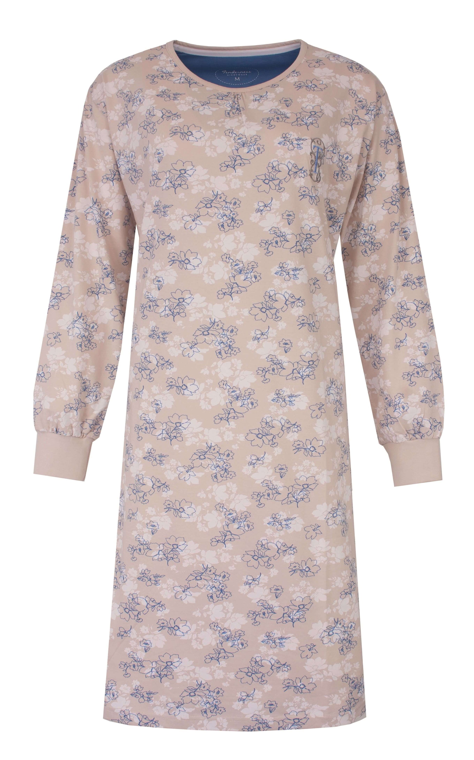 Tenderness dames Nachthemd - Katoen - Lange Mouwen - Beige - vooraanzicht