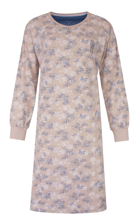 Tenderness dames Nachthemd - Katoen - Lange Mouwen - Beige - vooraanzicht