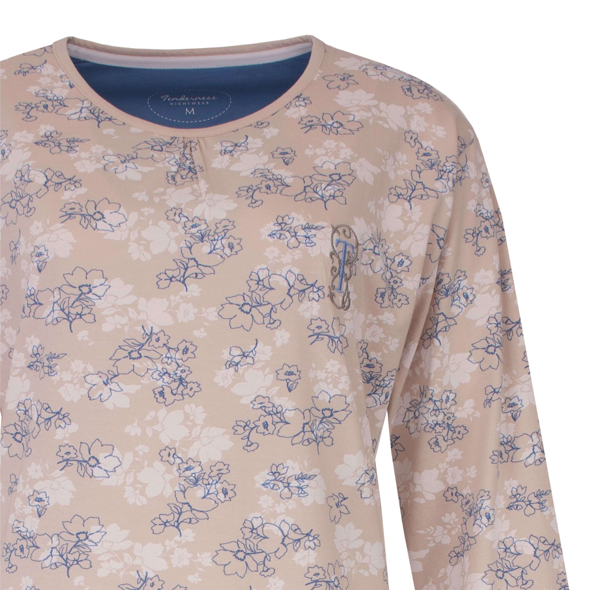 Tenderness dames Nachthemd - Katoen - Lange Mouwen - Beige - detail