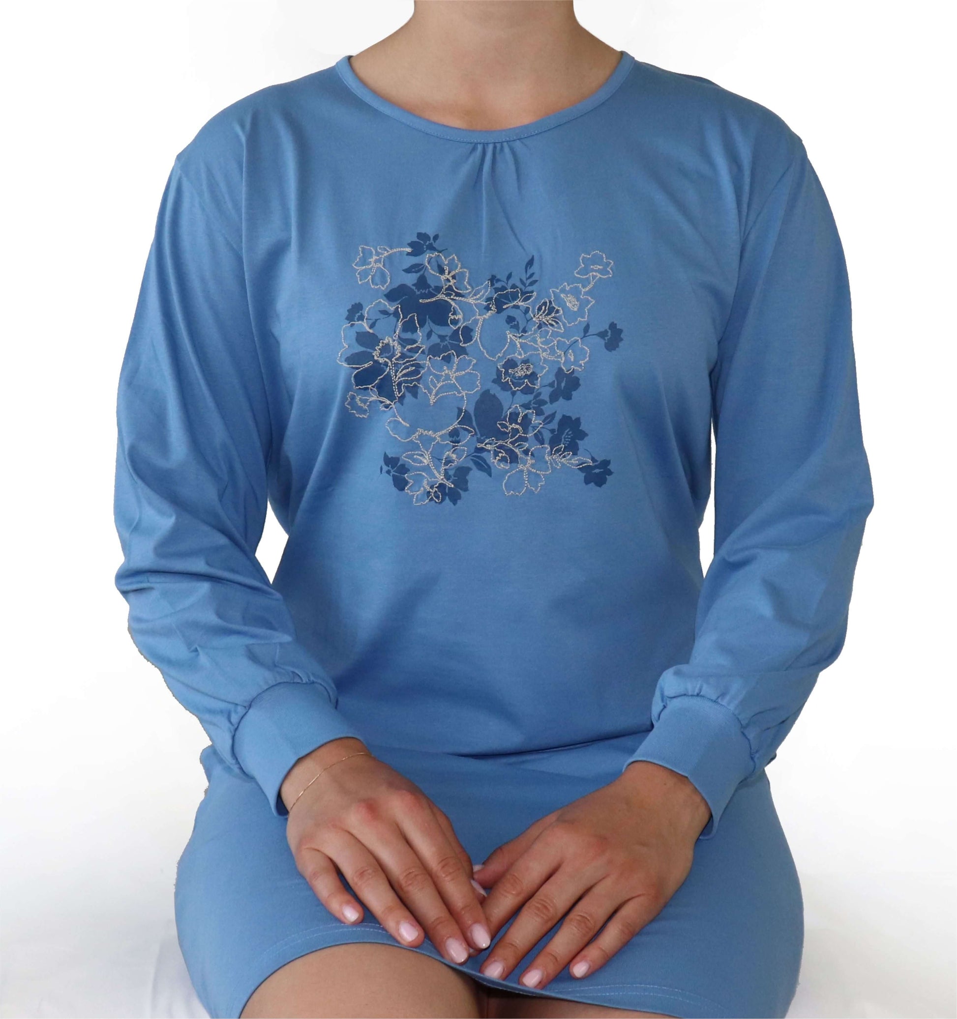 Tenderness dames Nachthemd - Katoen - Lange Mouwen - Ronde Hals -  Blauw - afbeelding 5