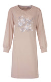 Tenderness Dames Nachthemd - Katoen - Bloemen Print - Lange Mouwen - Beige