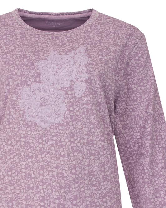 Tenderness Dames Pyjama - Lange Mouwen -  Lila - detail