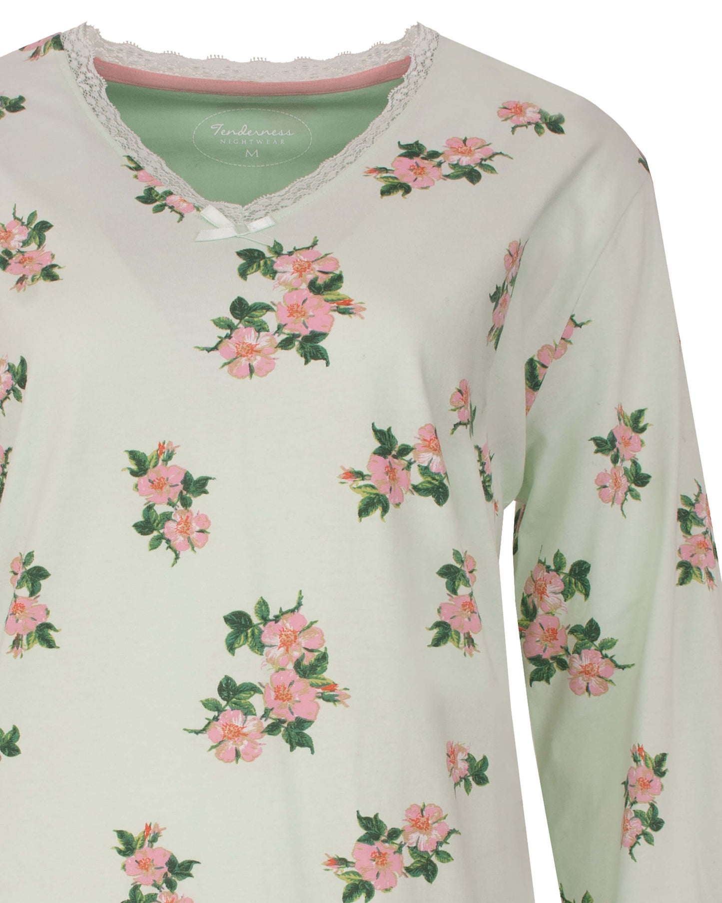 Tenderness Dames Pyjama - Lange Mouwen - Katoen - Groen - detail