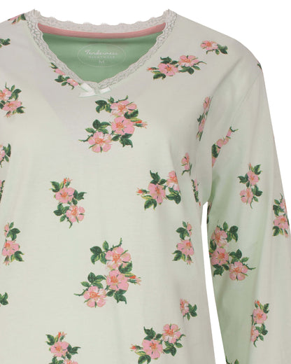 Tenderness Dames Pyjama - Lange Mouwen - Katoen - Groen - detail