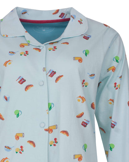 Tenderness Dames  Pyjama- Doorknoop-  Lichtblauw  - detail