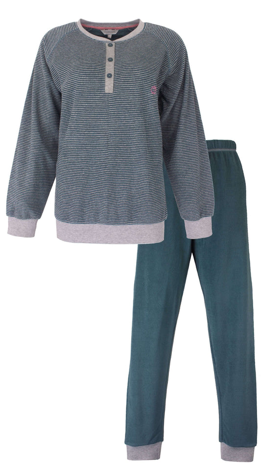 Tenderness dames Pyjama - Badstof - Lange Mouwen - Petrol Groen  - vooraanzicht